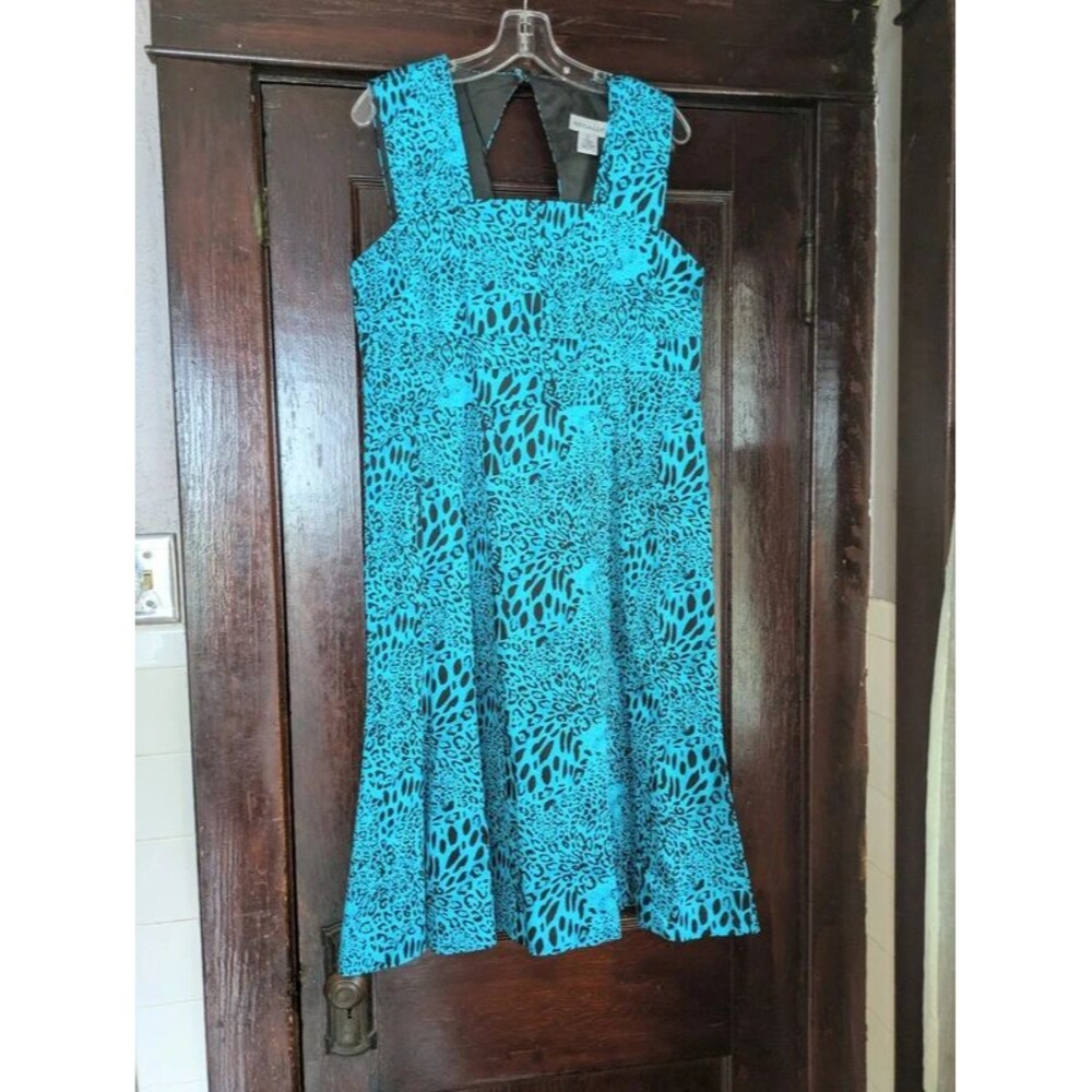 Electric Blue Cheetah Print A-Line Knee Length Dress - 10